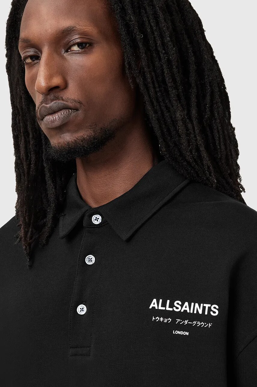 Бавовняна кофта AllSaints UNDERGROUND чоловіча колір чорний з капюшоном однотонна M046NB