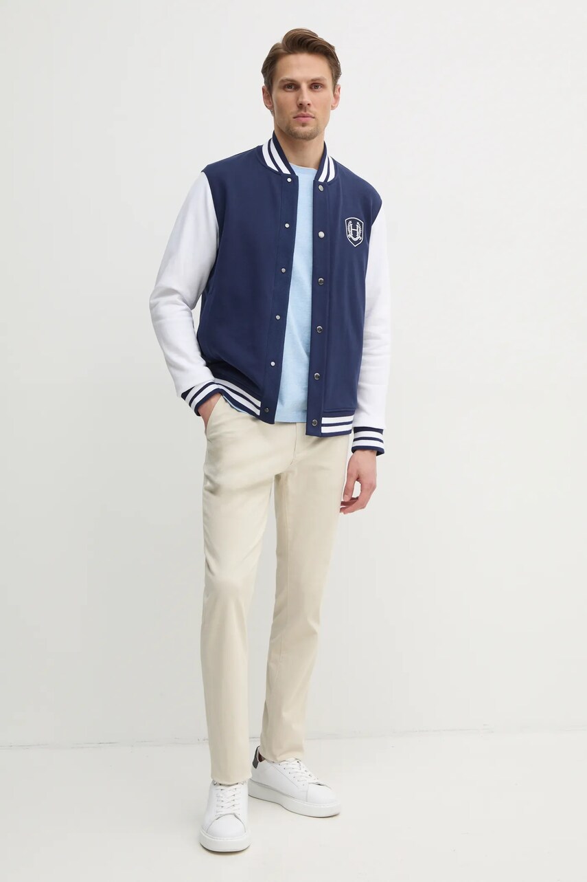 Бавовняна кофта Hackett London чоловіча колір синій з аплікацією HM581349