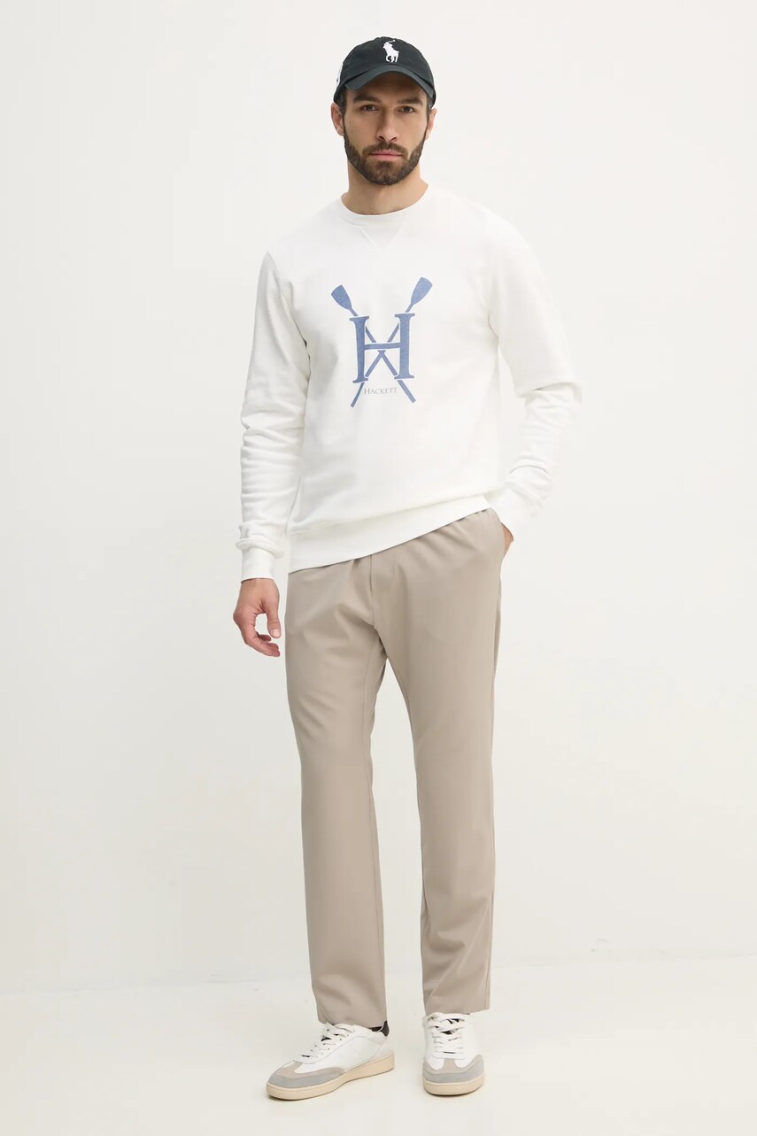 Бавовняна кофта Hackett London чоловіча колір білий з принтом HM581350