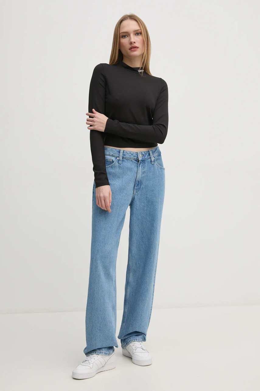 Лонгслів Calvin Klein Jeans жіночий колір чорний півгольф J20J224763