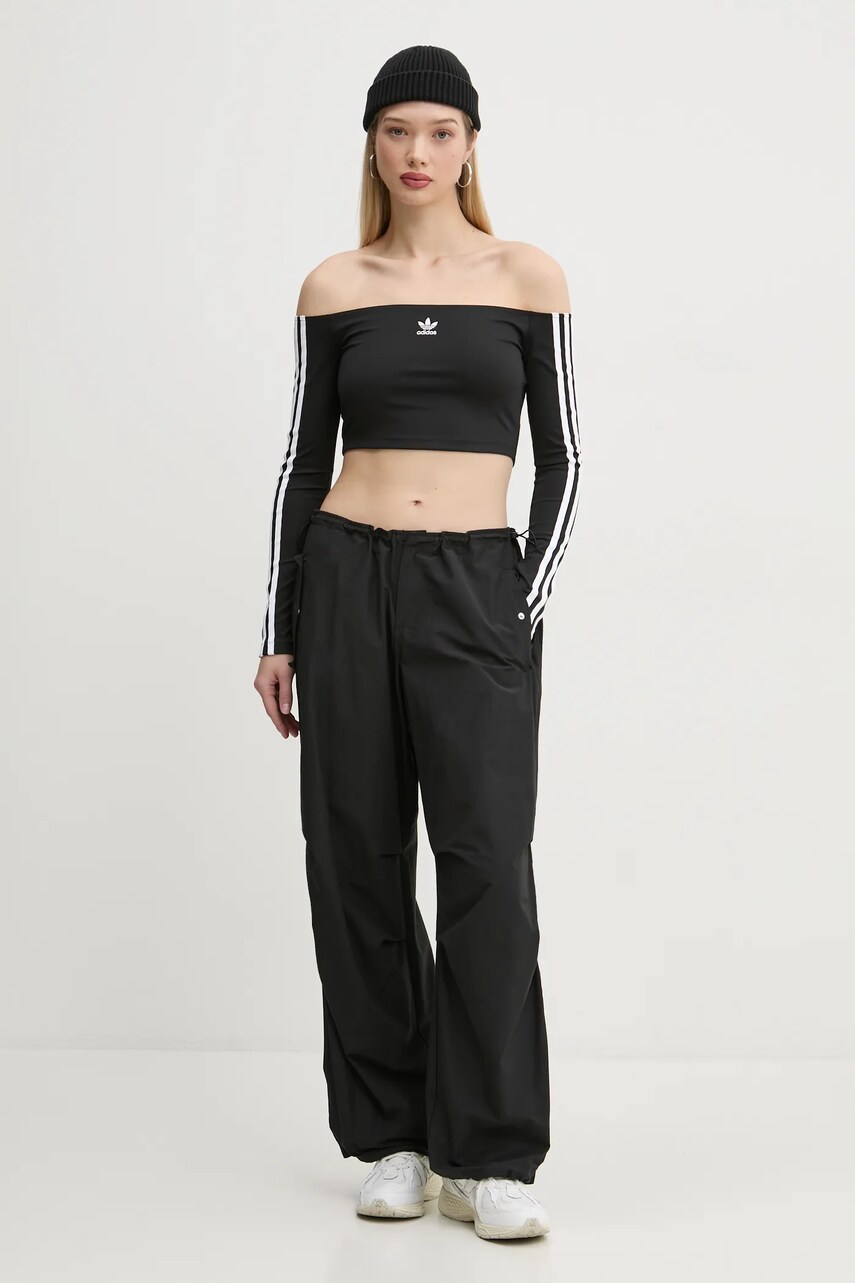 Лонгслів adidas Originals Off Shoulder жіночий колір чорний оголоне плече JD0274