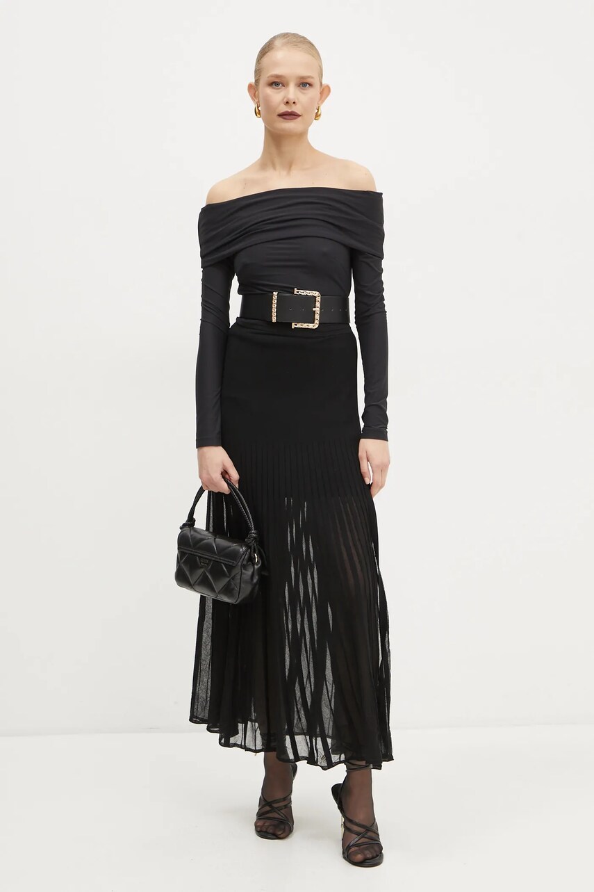 Лонгслів Guess ABBY жіночі колір чорний оголоне плече W5RP07 KCDE0