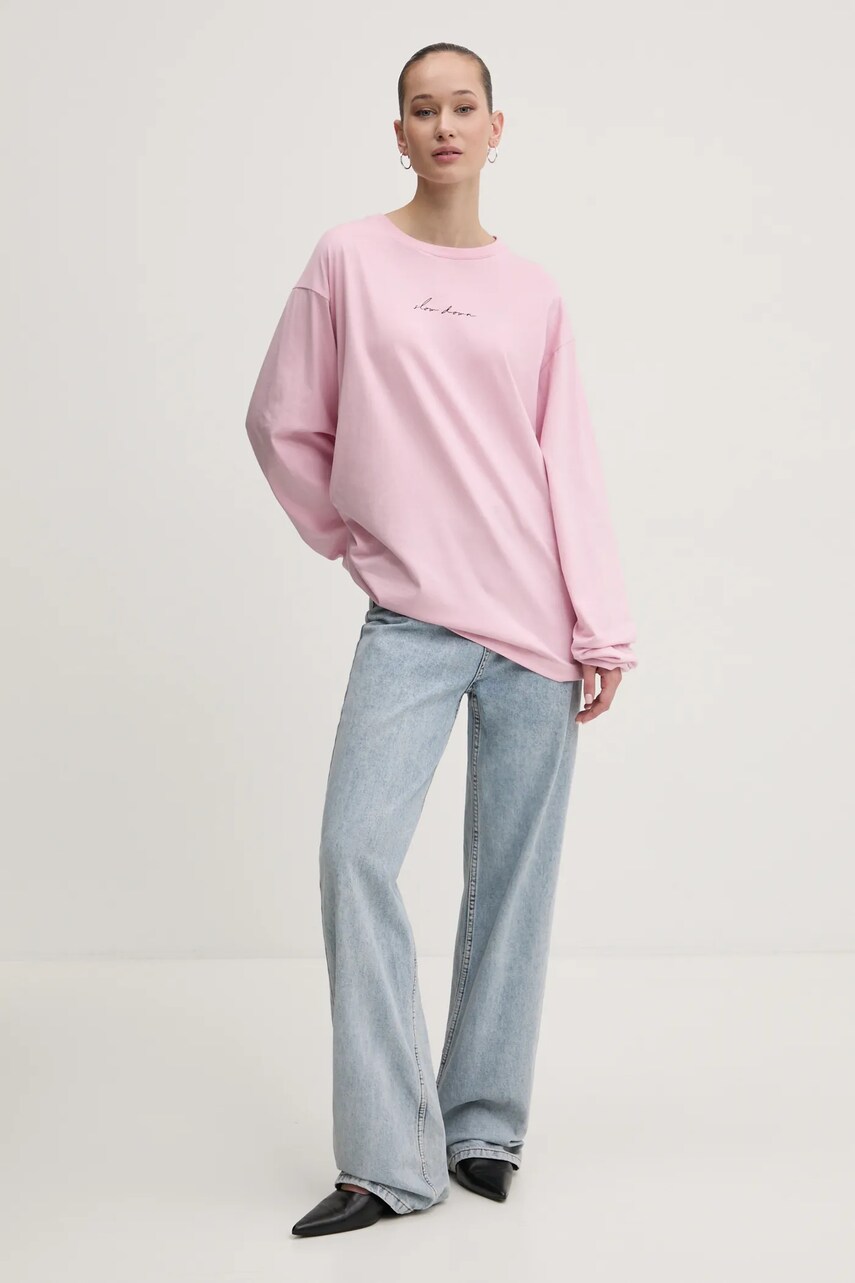 Бавовняний лонгслів Moschino Jeans колір рожевий 1208 3229