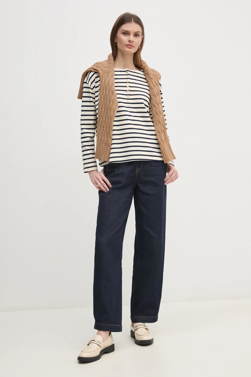Бавовняний лонгслів Tommy Hilfiger колір бежевий WW0WW45437