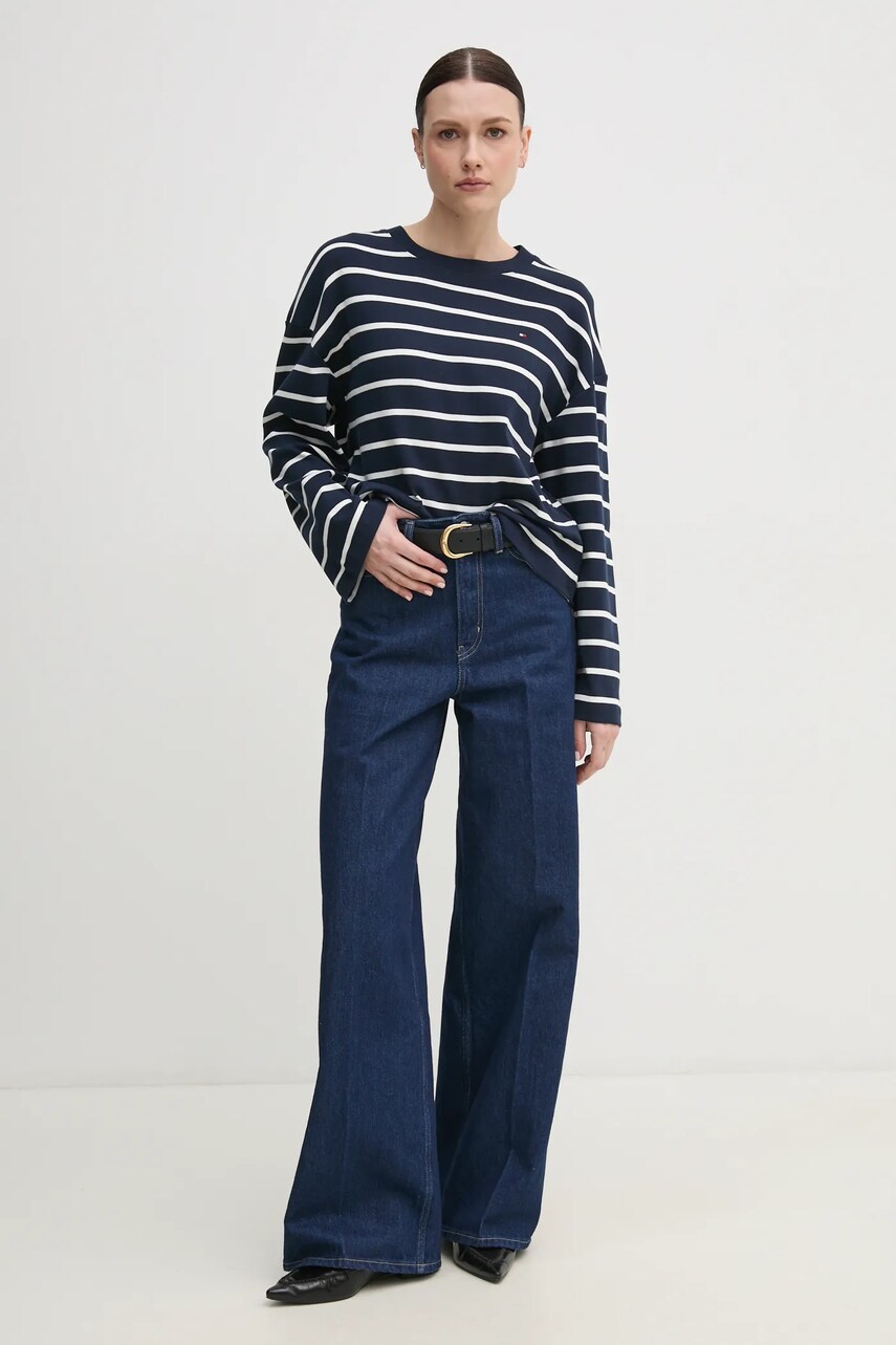 Бавовняний лонгслів Tommy Hilfiger колір синій WW0WW45519
