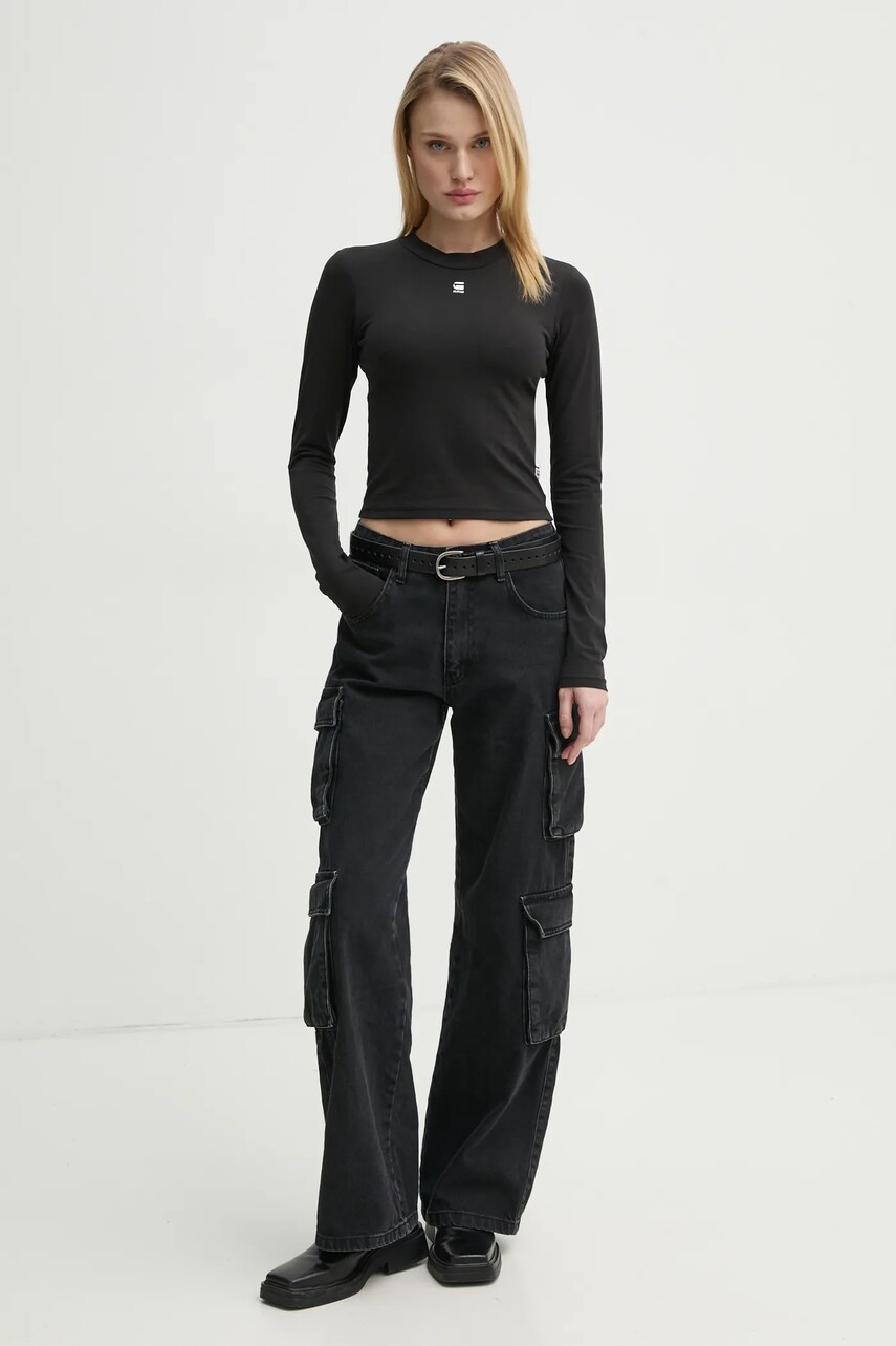 Лонгслів G-Star Raw колір чорний півгольф D26357-3310