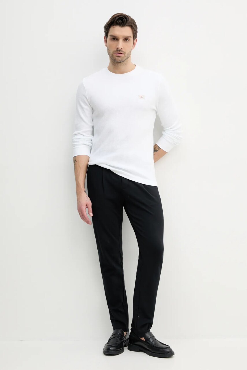 Бавовняний лонгслів Calvin Klein Jeans колір білий однотонний J30J327117
