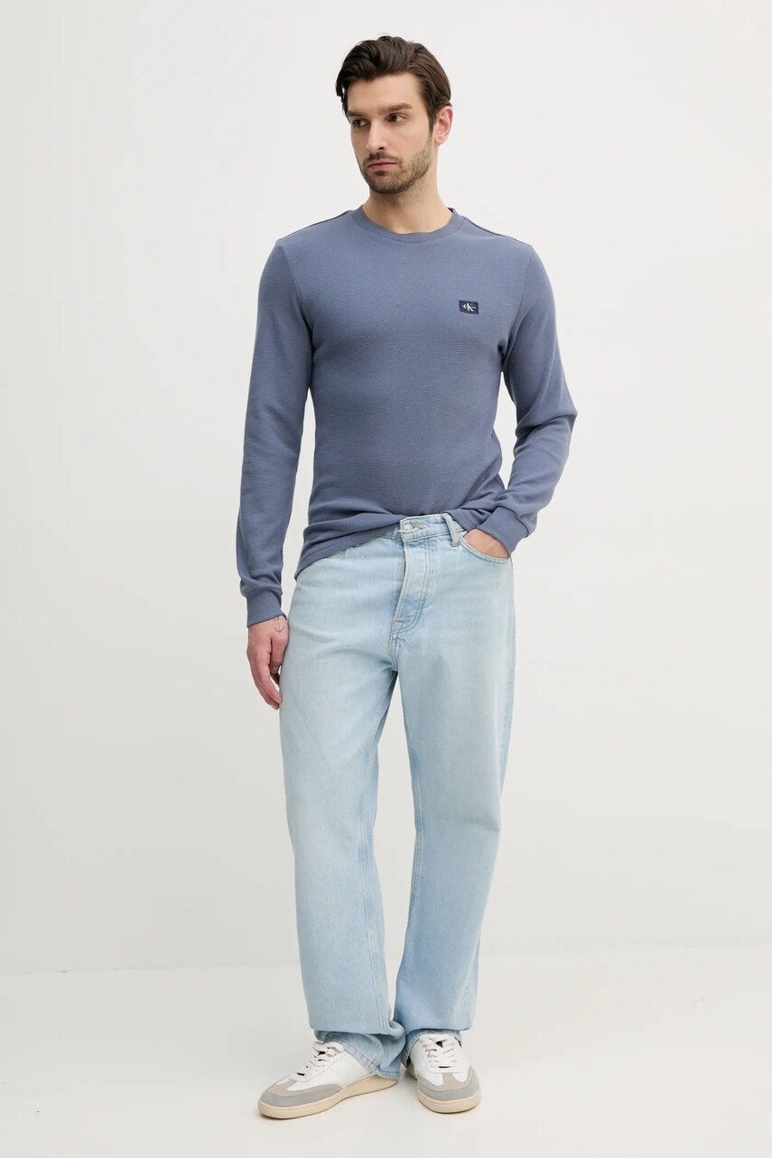 Бавовняний лонгслів Calvin Klein Jeans колір сірий однотонний J30J327117
