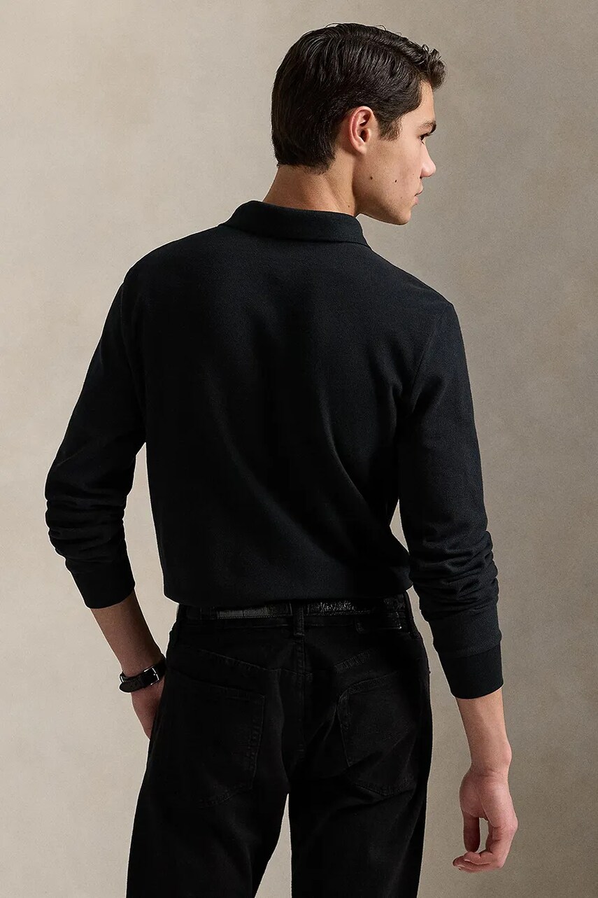 Бавовняний лонгслів Polo Ralph Lauren колір чорний однотонний 710968950