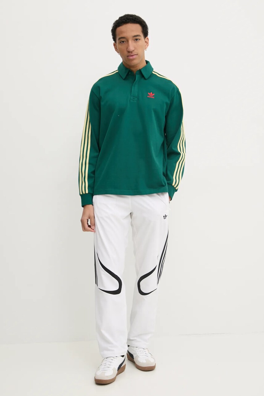 Бавовняний лонгслів adidas Originals Rugby polo колір зелений візерунок JC9915