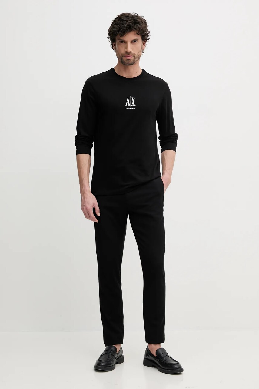 Бавовняний лонгслів Armani Exchange колір чорний з аплікацією XM000364 AF12308