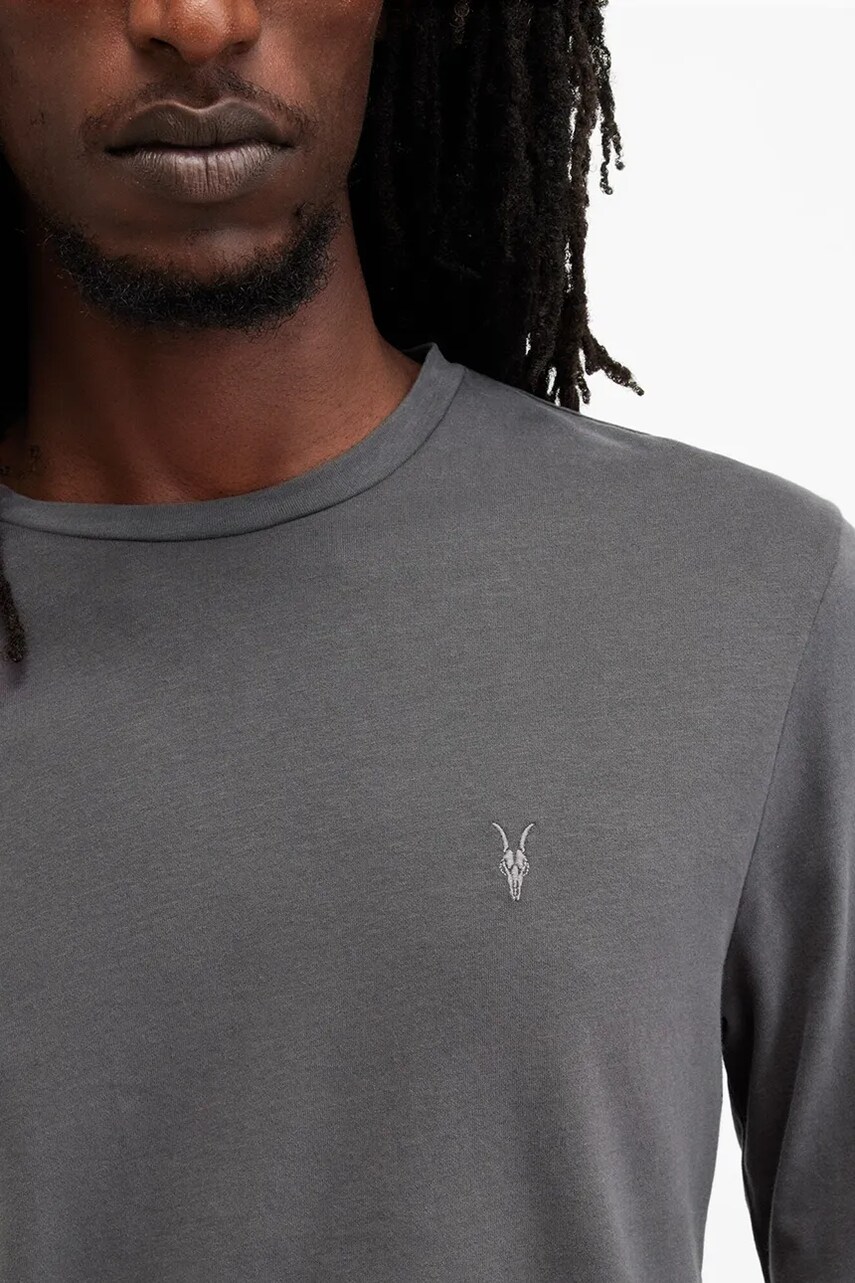 Бавовняний лонгслів AllSaints BRACE колір сірий однотонний M033JB
