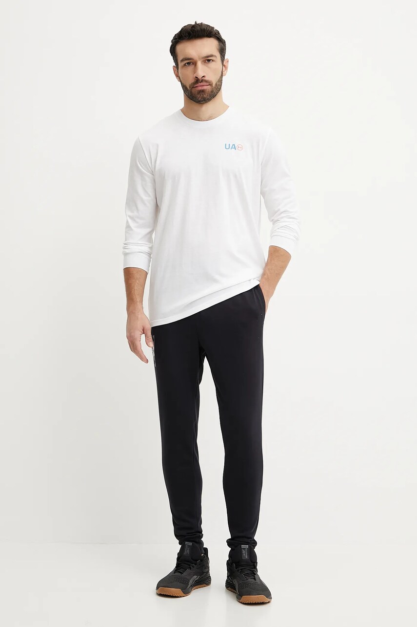 Лонгслів для тренувань Under Armour Workwear Logo колір білий з принтом 1390167