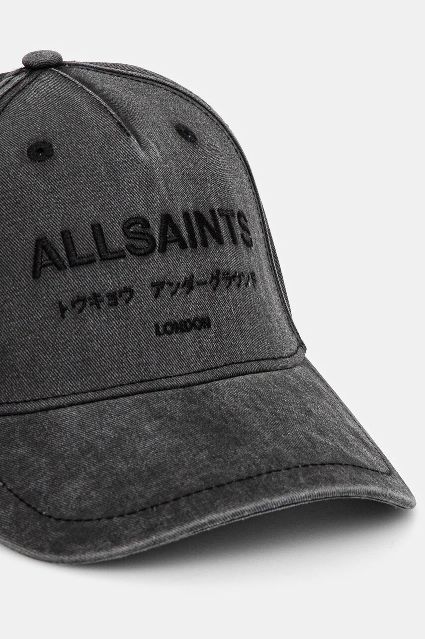 Бавовняна бейсболка AllSaints колір сірий з аплікацією 29AS101820