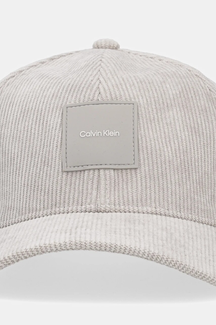 Вельветова кепка Calvin Klein колір сірий з аплікацією K50K512612