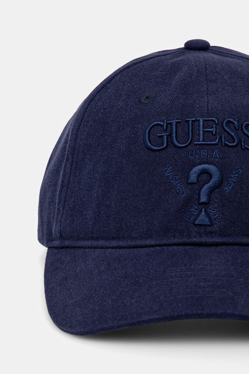 Бавовняна бейсболка Guess EMBROIDERED колір синій з аплікацією M5RZ11 WO07T