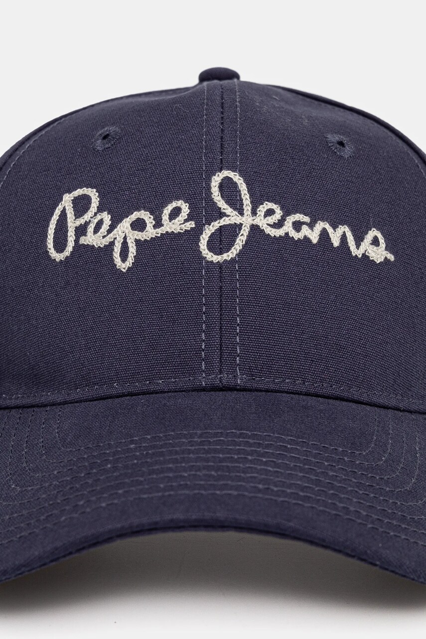 Бавовняна бейсболка Pepe Jeans MALLON CAP колір синій з аплікацією PM040567