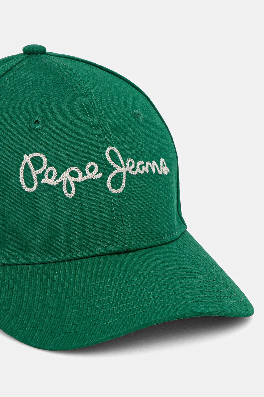 Бавовняна бейсболка Pepe Jeans MALLON CAP колір зелений з аплікацією PM040567