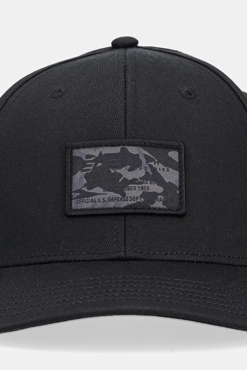 Бавовняна бейсболка Alpha Industries Crew Camo Cap колір чорний з аплікацією 156903