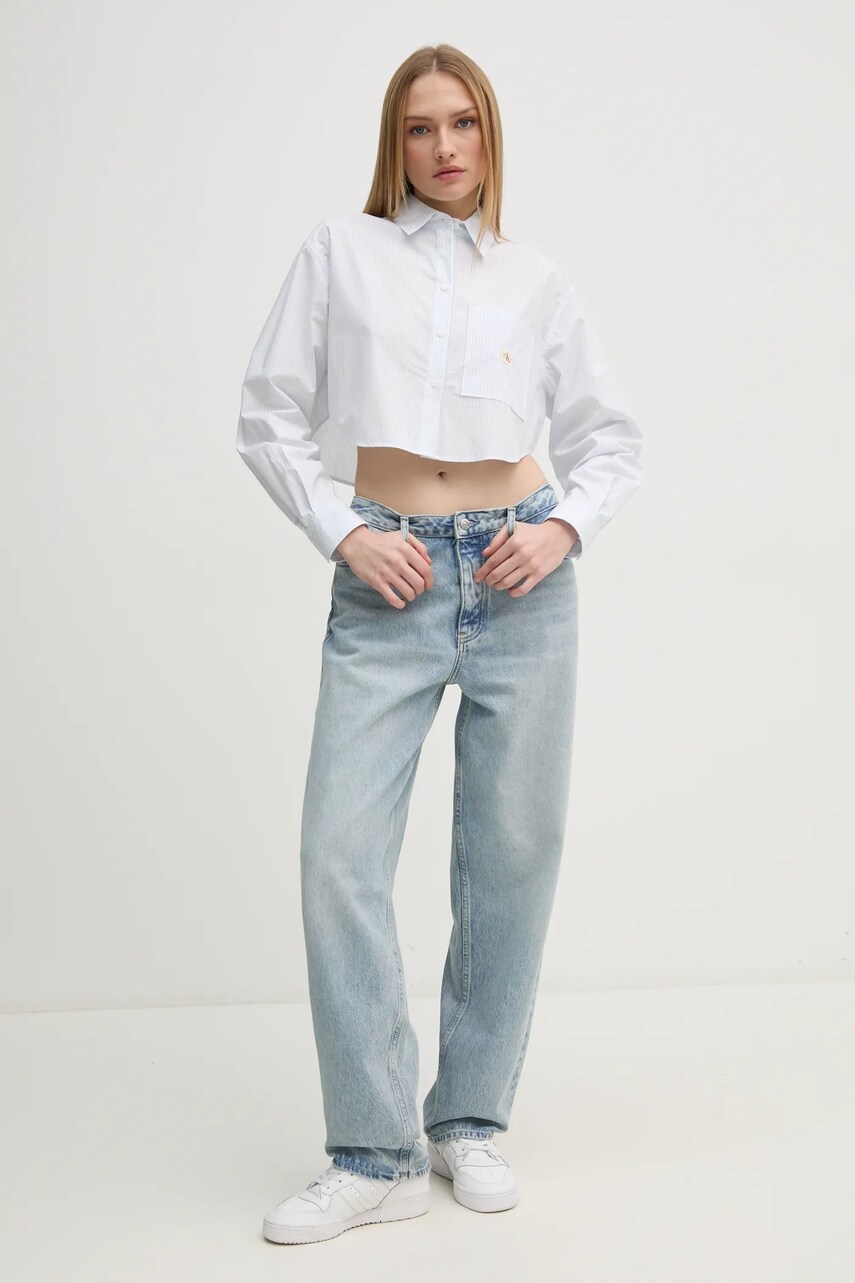 Бавовняна сорочка Calvin Klein Jeans жіноча relaxed класичний комір J20J225078