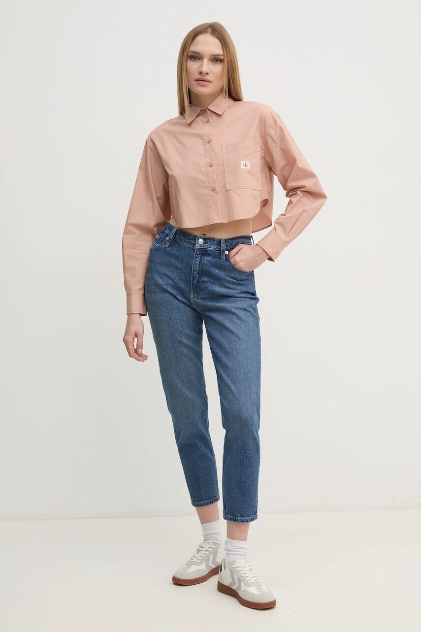 Бавовняна сорочка Calvin Klein Jeans жіноча колір помаранчевий relaxed класичний комір J20J225078