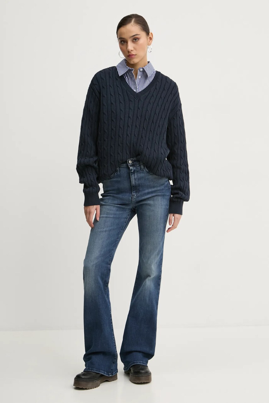 Бавовняна сорочка Tommy Jeans жіноча колір синій relaxed класичний комір DW0DW19354