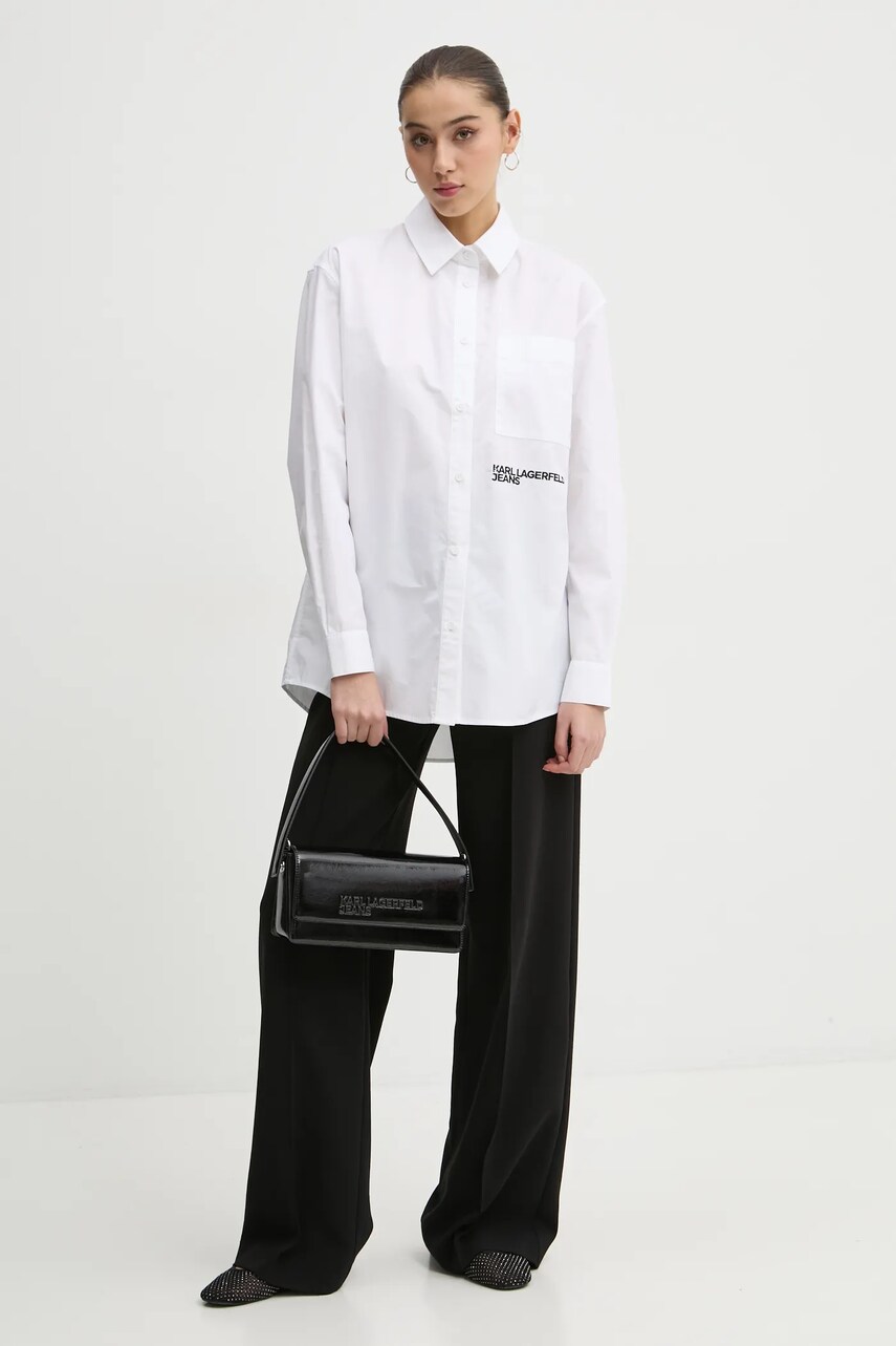 Бавовняна сорочка Karl Lagerfeld Jeans жіноча колір бежевий relaxed класичний комір A1W11001