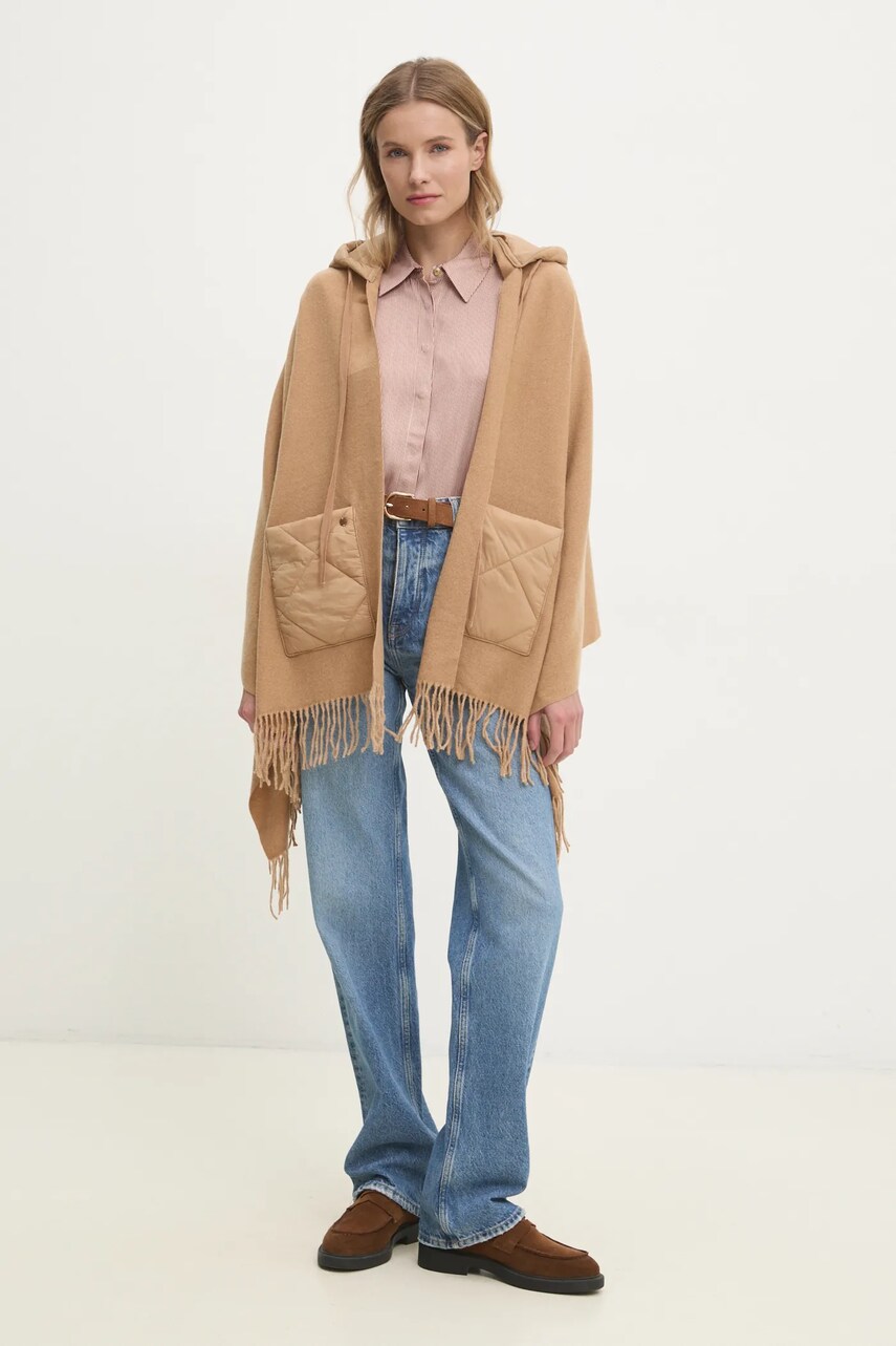 Сорочка Tommy Hilfiger жіноча колір бежевий regular класичний комір WW0WW44036