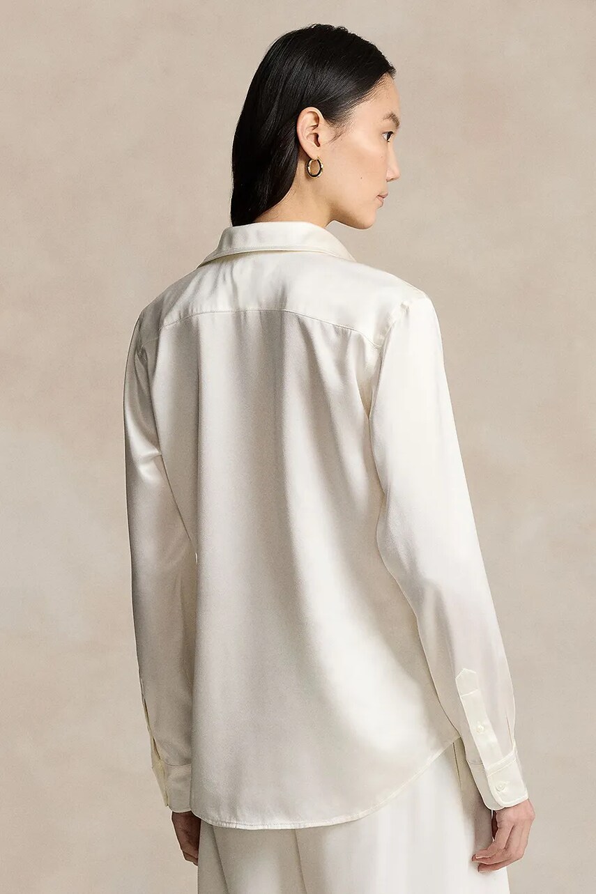 Шовкова сорочка Polo Ralph Lauren колір бежевий slim класичний комір 211891378