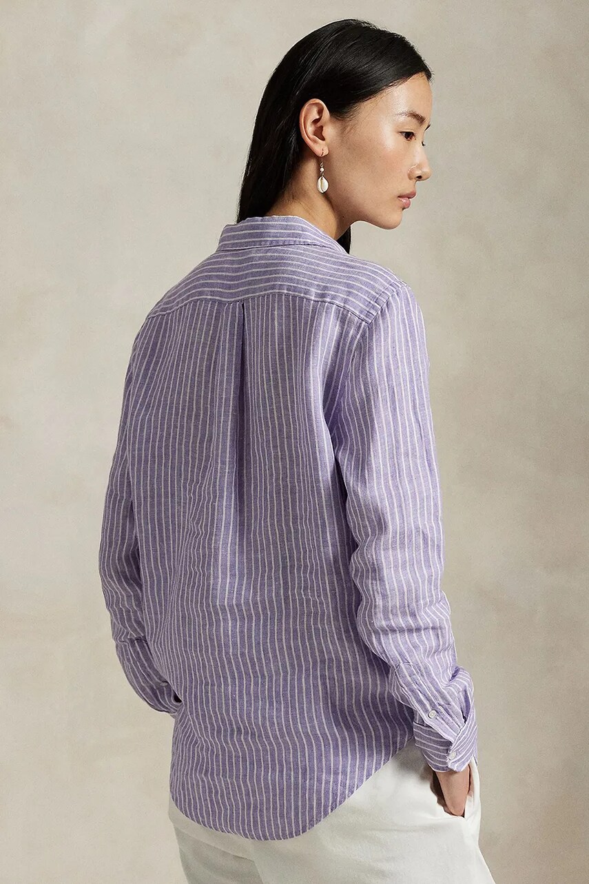 Сорочка з льону Polo Ralph Lauren жіноча колір фіолетовий regular класичний комір 211970691