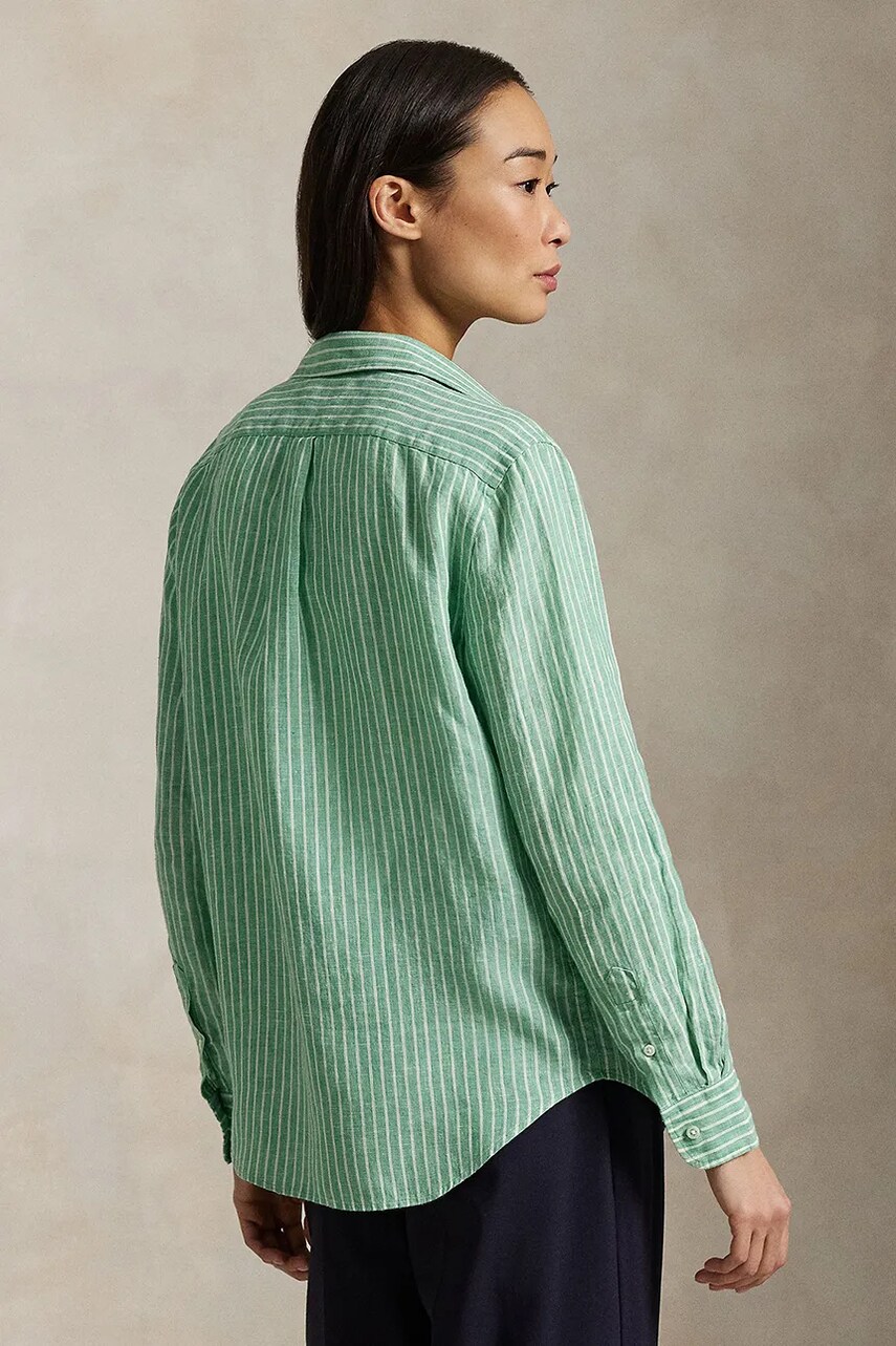 Сорочка з льону Polo Ralph Lauren жіноча колір зелений regular класичний комір 211970691