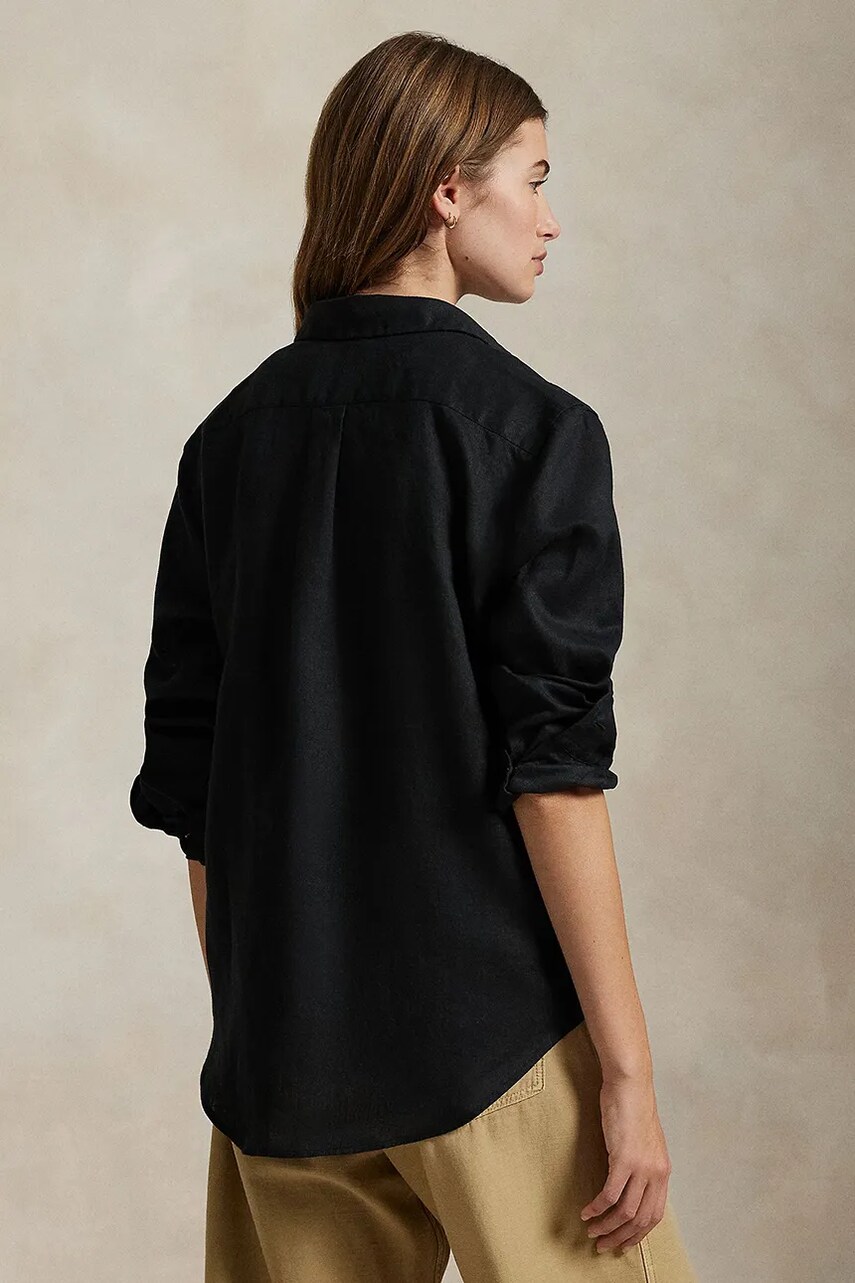 Сорочка з льону Polo Ralph Lauren колір чорний regular класичний комір 211970730