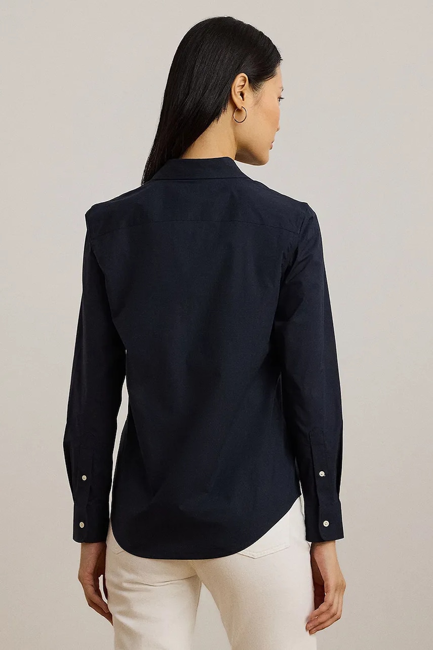 Бавовняна сорочка Lauren Ralph Lauren жіноча колір синій slim класичний комір 200684553