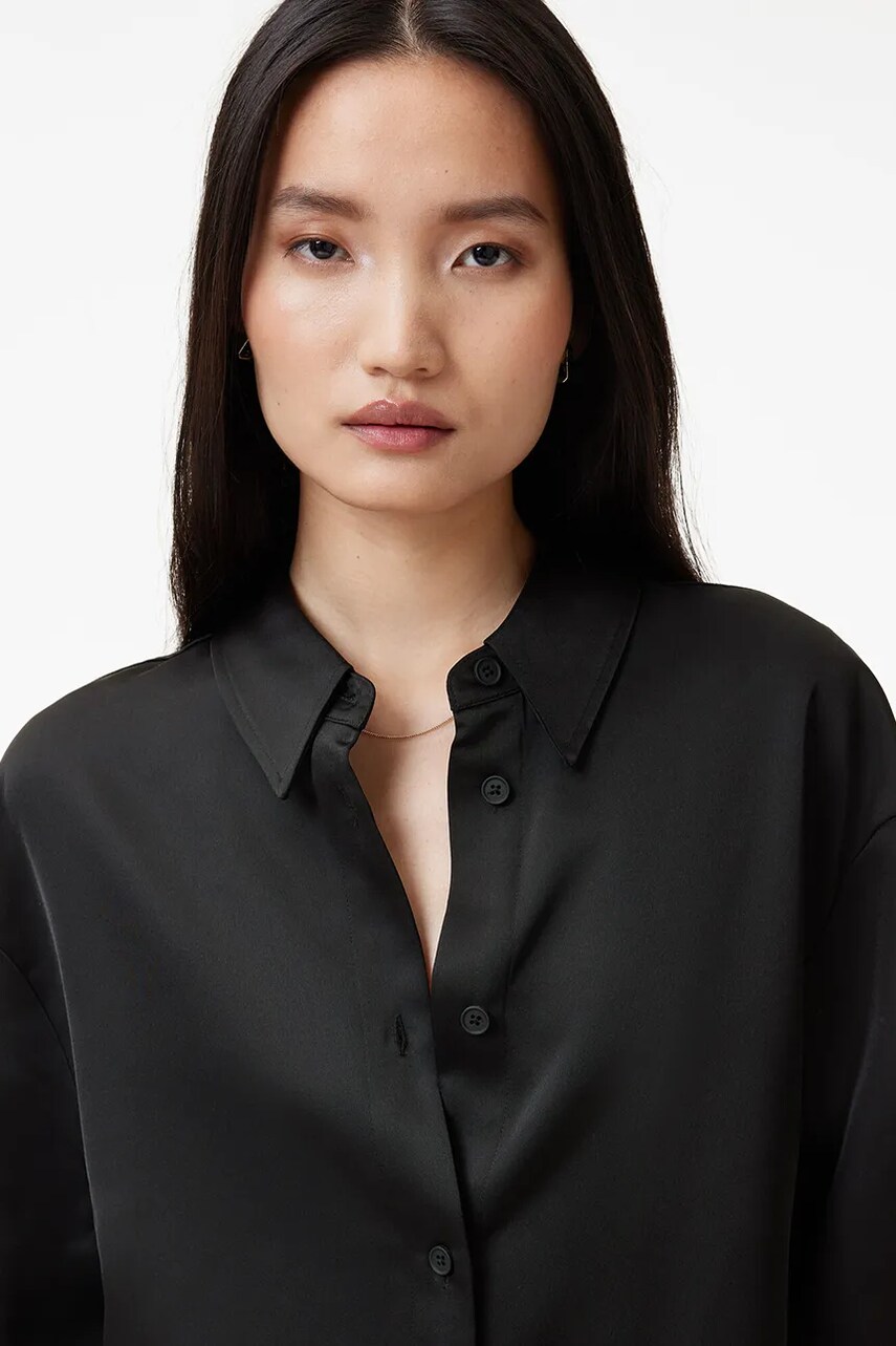 Сорочка AllSaints MYRTLE жіноча колір чорний relaxed класичний комір W087PB