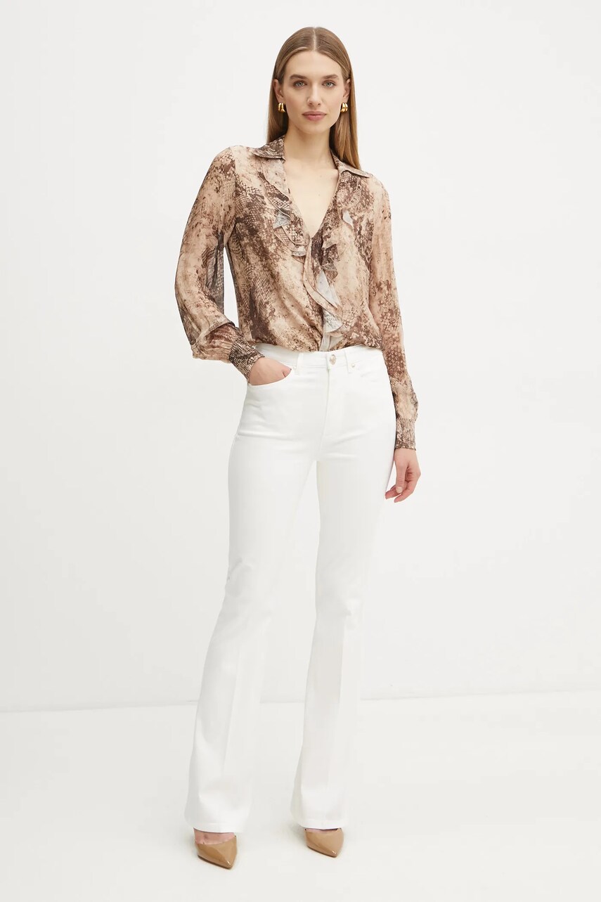 Блузка з домішкою шовку Guess SOAVE колір бежевий візерунок W5RH55 WE550