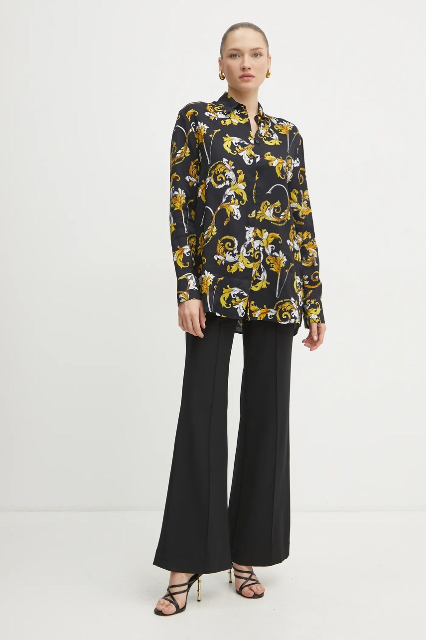 Сорочка Versace Jeans Couture жіноча колір чорний regular класичний комір 78HAL222 NS639