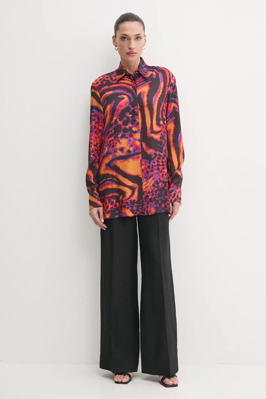 Сорочка Versace Jeans Couture жіноча колір чорний relaxed класичний комір 78HAL222 NS613
