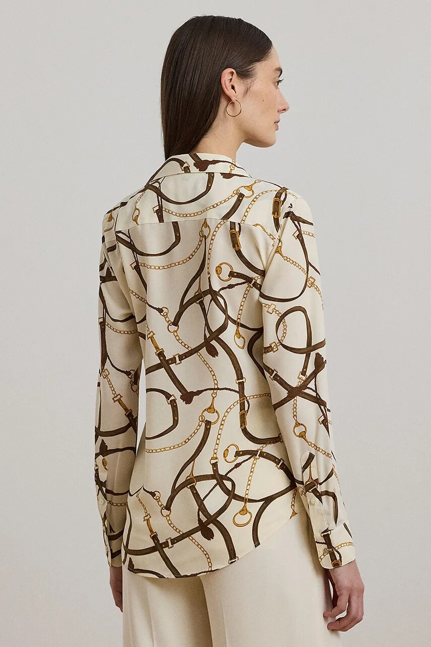 Сорочка Lauren Ralph Lauren жіноча колір бежевий regular класичний комір 200963444