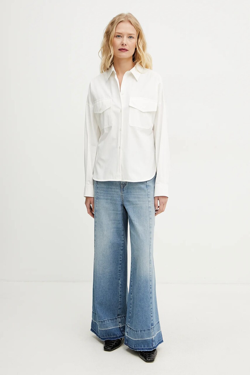 Бавовняна сорочка Weekend Max Mara жіноча колір бежевий regular класичний комір 2515111021600