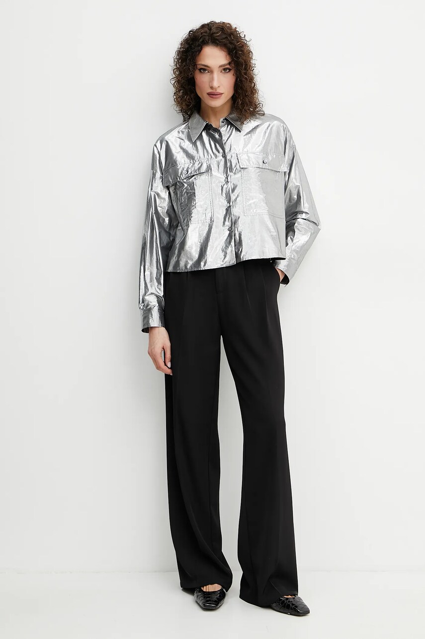 Сорочка Weekend Max Mara жіноча колір срібний relaxed класичний комір 2515111061600