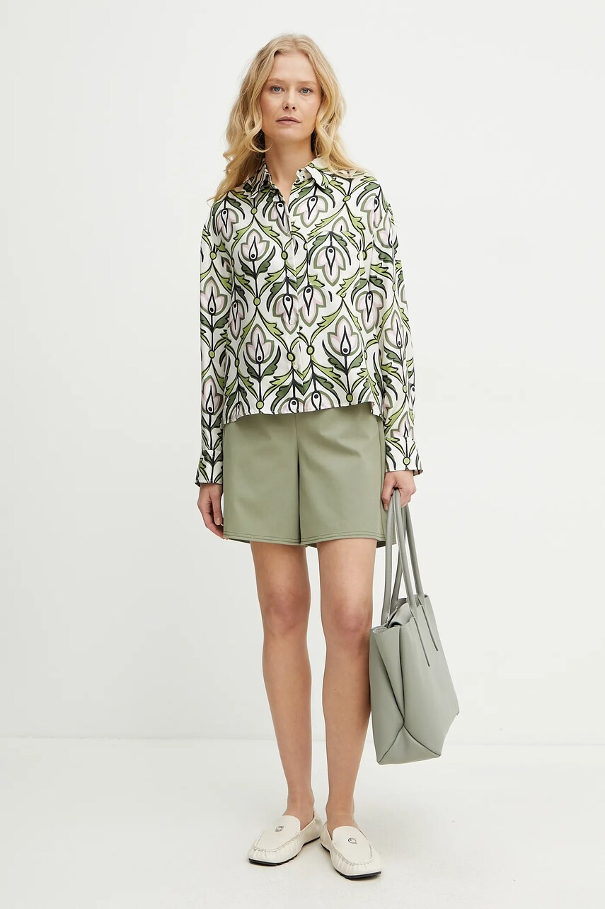 Шовкова сорочка Weekend Max Mara жіноча колір зелений regular класичний комір 2515111131600