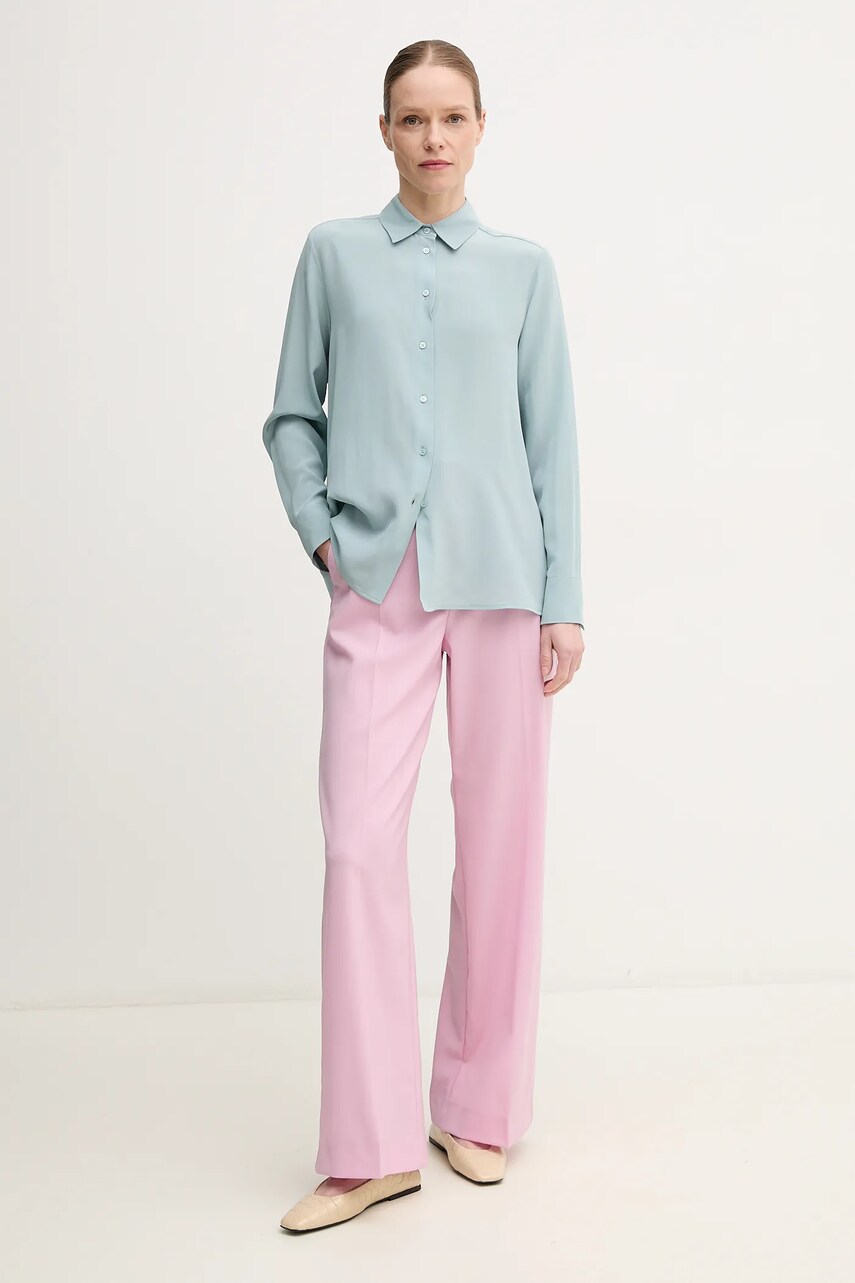 Шовкова сорочка Weekend Max Mara жіноча колір бірюзовий relaxed класичний комір 2515111161600