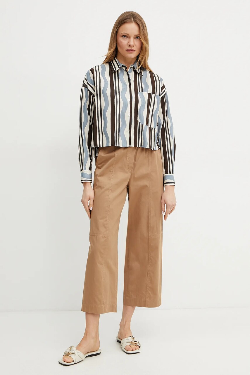 Бавовняна сорочка Weekend Max Mara жіноча колір коричневий relaxed класичний комір 2515111112600