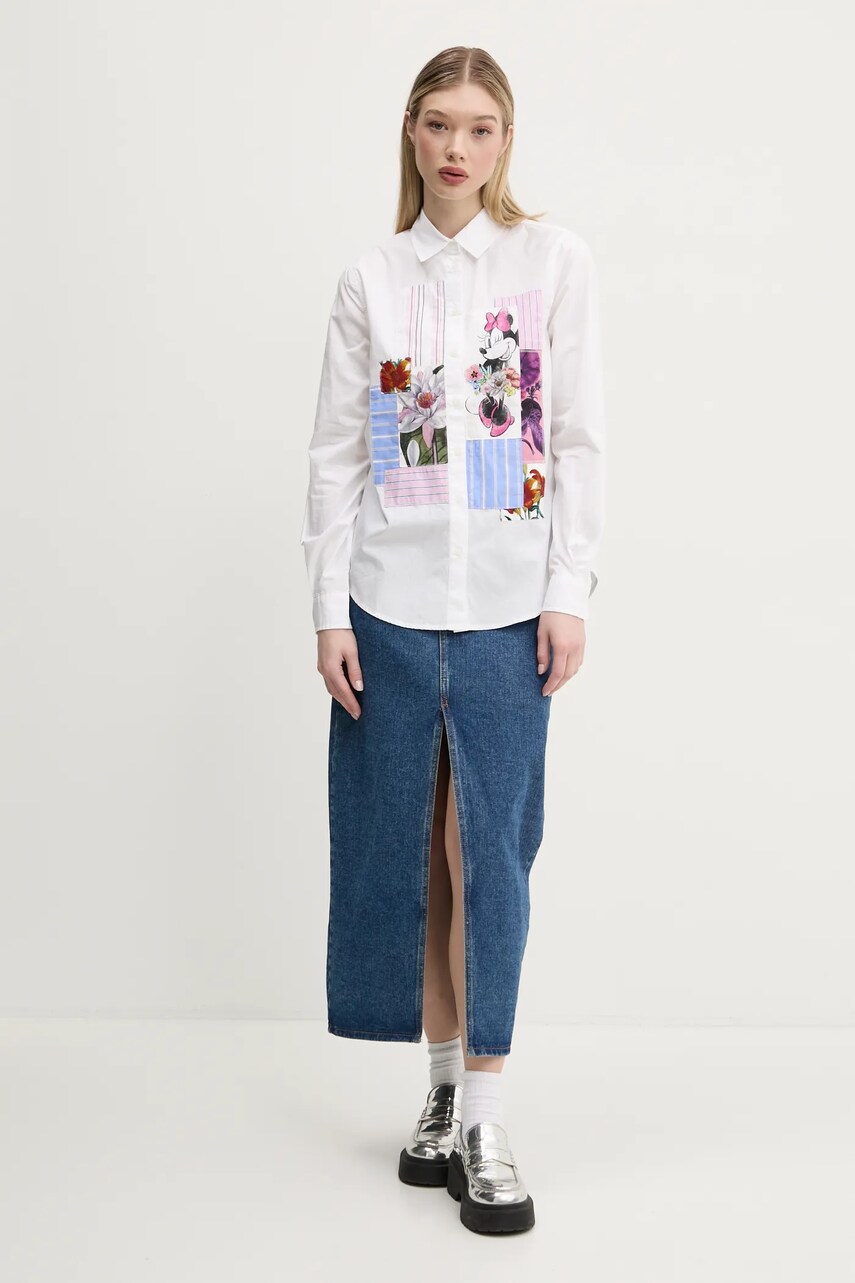 Бавовняна сорочка Desigual FLOWERS MINNIE жіноча колір білий regular класичний комір 25SWCW24