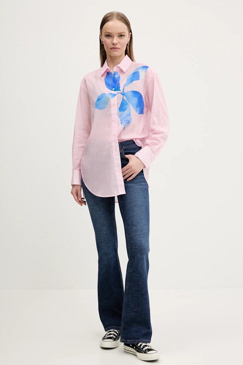 Бавовняна сорочка Desigual WATER FLOWE жіноча колір рожевий relaxed класичний комір 25SWCW22