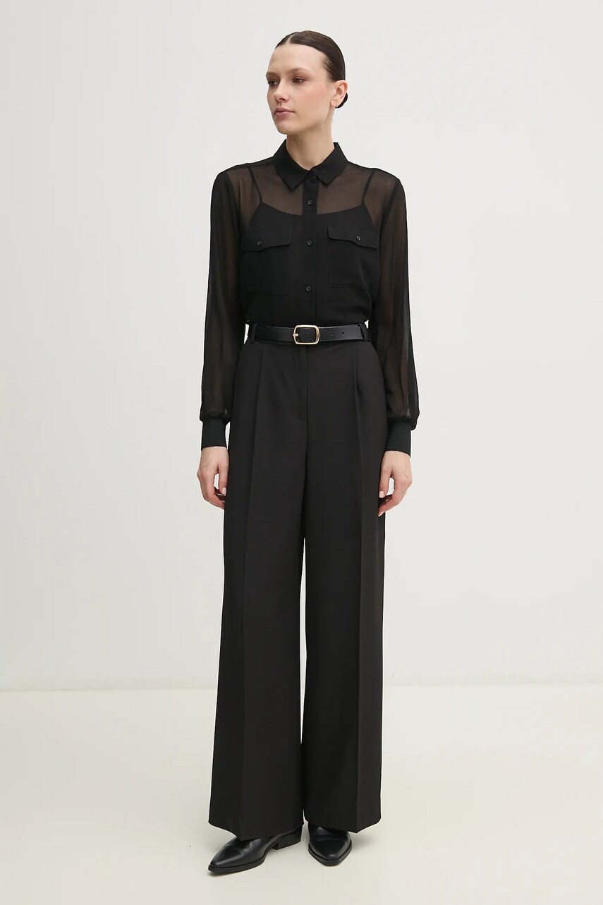 Сорочка Dkny жіноча колір чорний regular класичний комір P51MGJ39