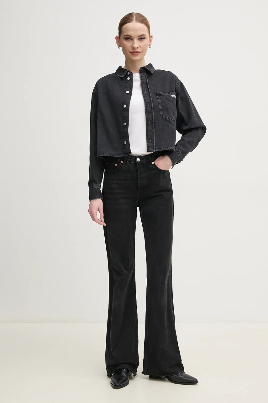 Джинсова сорочка Calvin Klein Jeans жіноча колір чорний relaxed класичний комір J20J225517