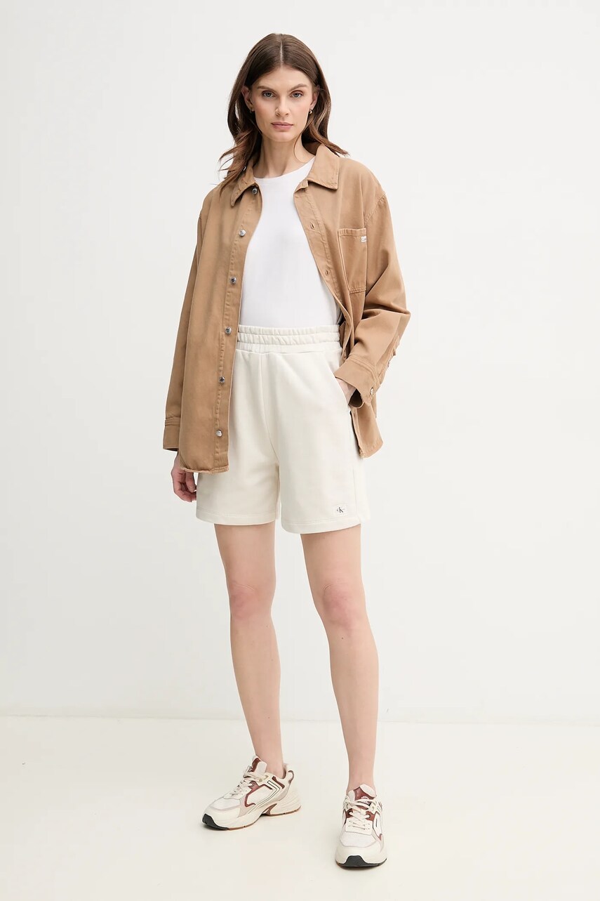 Джинсова куртка з домішкою льону Calvin Klein Jeans колір коричневий перехідна oversize J20J225574