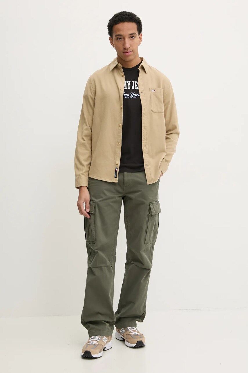 Бавовняна сорочка Tommy Jeans чоловіча колір зелений regular класичний комір DM0DM20669