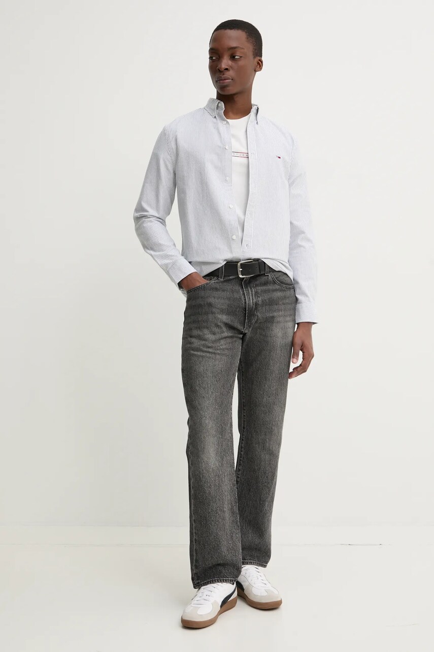 Бавовняна сорочка Tommy Jeans чоловіча колір сірий slim комір button-down DM0DM20668